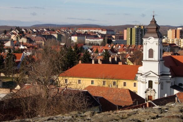 Historic architecture and modern buildings in Eger, Hungary