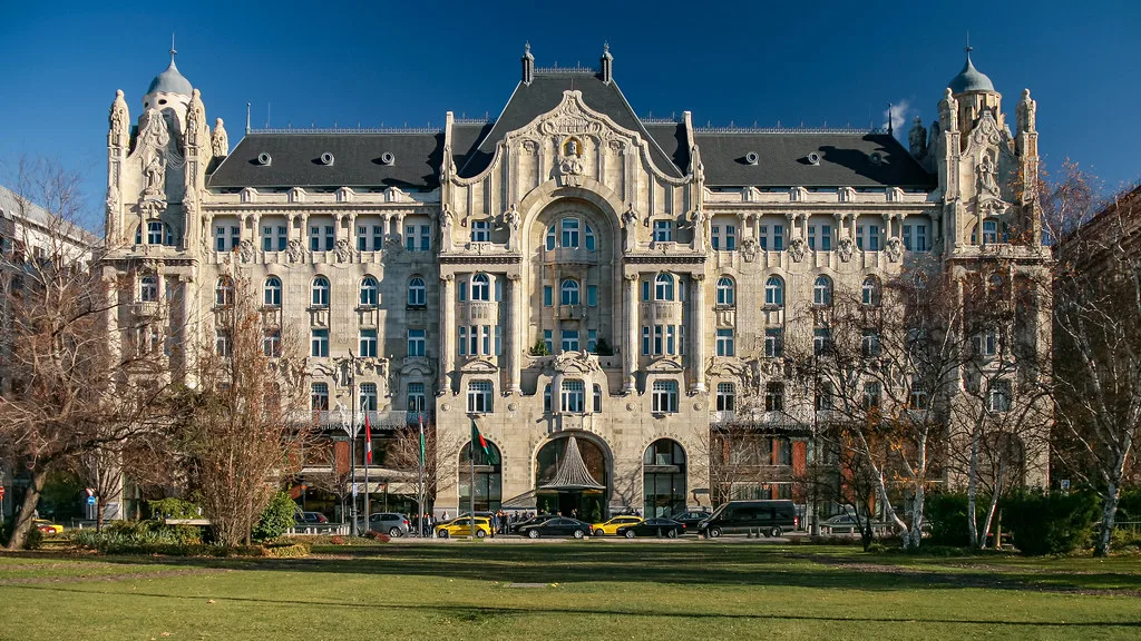 Gresham Palace, a stunning Art Nouveau building in Budapest, Hungary