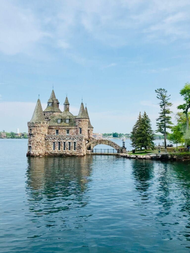 Aerial view of Boldt Castle on Heart Island, Thousand Islands, Upstate New York