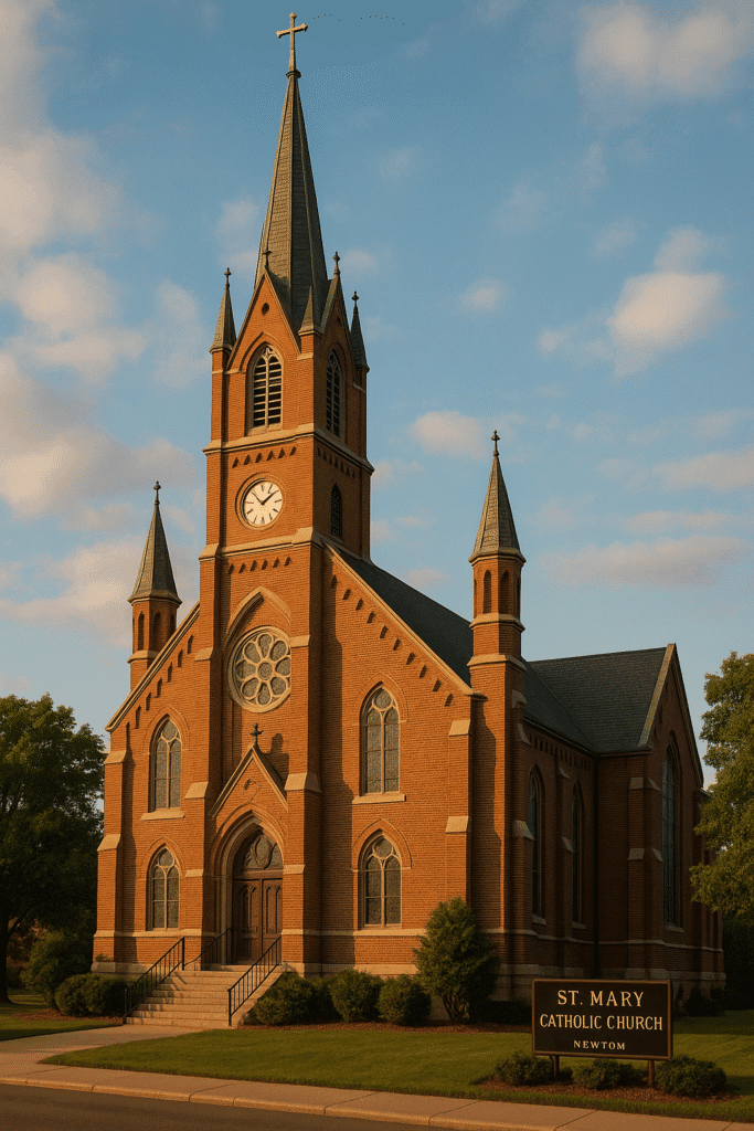 St. Mary Catholic Church Newton exterior view showing historic architecture and serene surroundings in Newton