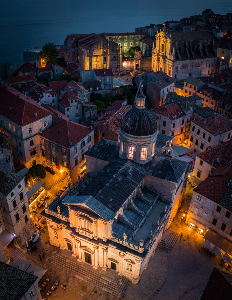 Exterior view of Dubrovnik Cathedral (Cathedral of the Assumption) with its Baroque architecture, a must-visit site for things to do in Dubrovnik, Croatia.