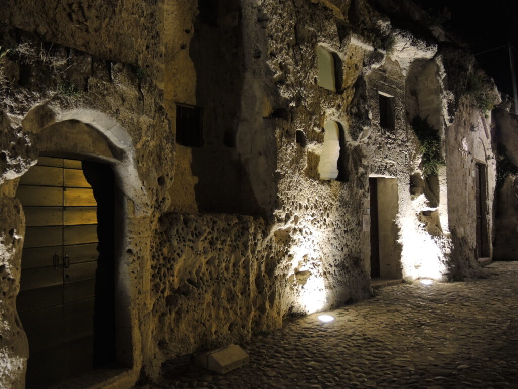 interior frescoes of angels and saints inside Santa Lucia alle Malve Matera Italy