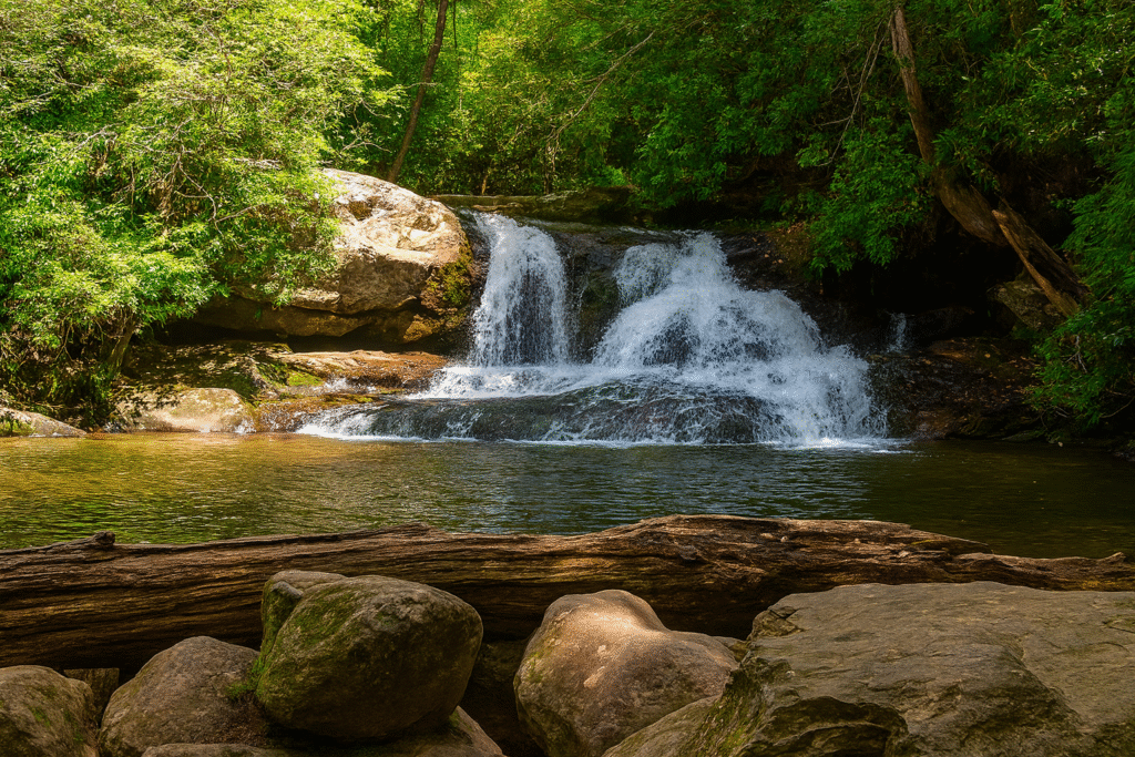 Hemlock Path waterfall - scenic cascade near Jordan Pond in acadia national park waterfalls