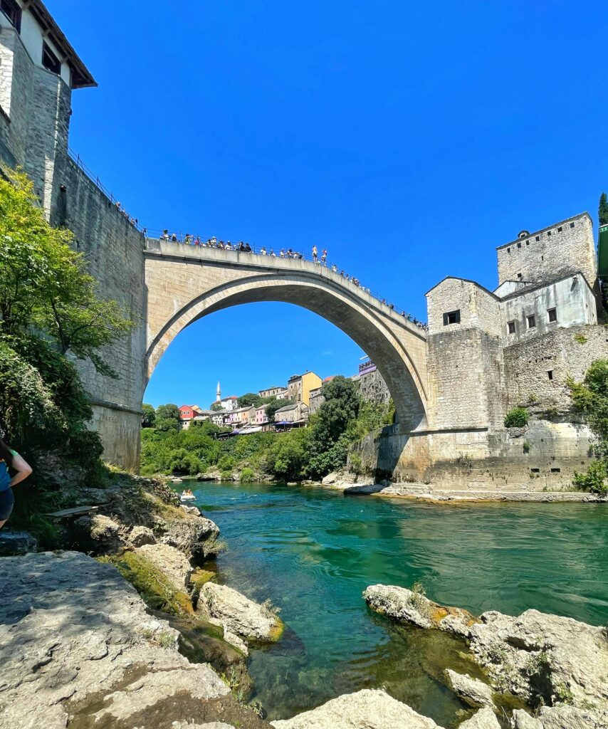 The iconic Stari Most bridge in Mostar, Bosnia & Herzegovina, spanning the Neretva River, a must-visit historic landmark and top thing to see near Dubrovnik