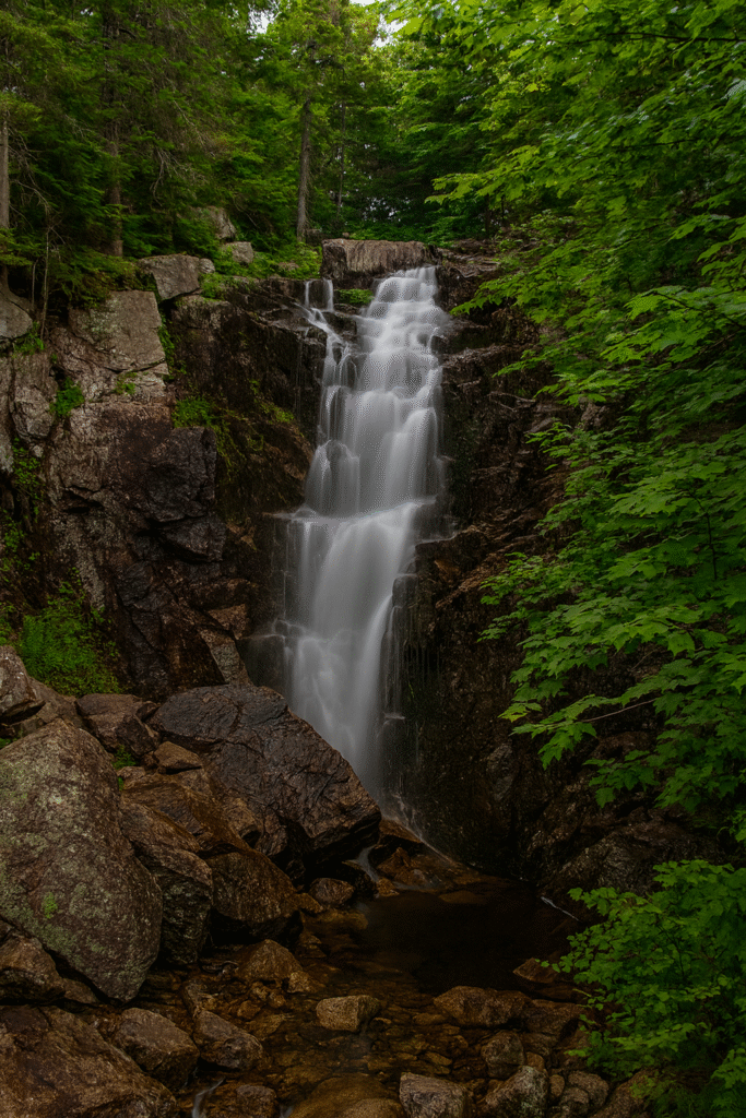 Upper Hadlock Falls - tallest waterfalls in Acadia National Park Maine cascading 40 feet