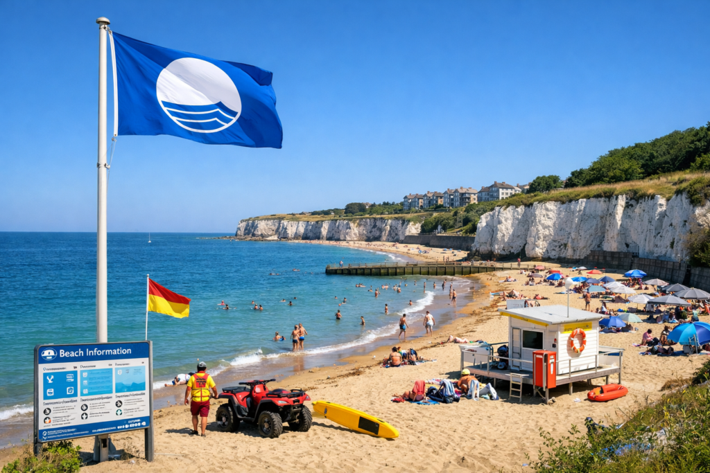 Blue Flag award Dumpton Gap beach Broadstairs water quality safety standards Kent Thanet