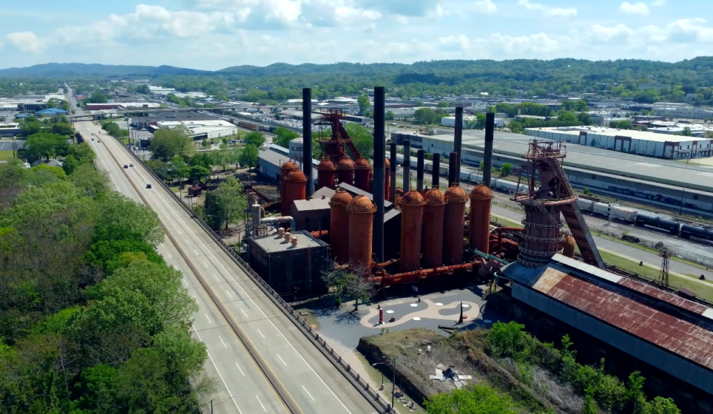 Sloss Furnaces historic blast-furnace complex with rusted smokestacks and industrial buildings in Birmingham, Alabama — top Things to Do in Birmingham AL